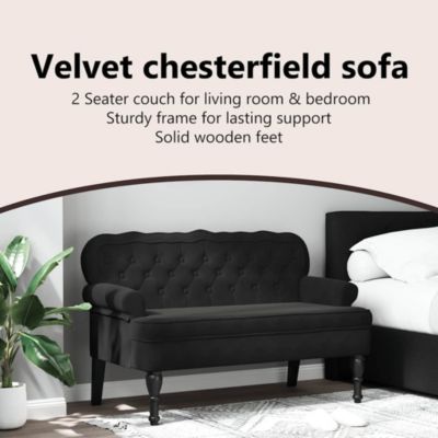 Bench with Backrest Black 47"x25.4"x29.5" Velvet