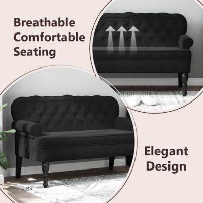 Bench with Backrest Black 47"x25.4"x29.5" Velvet