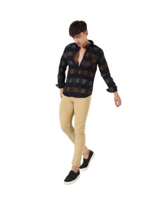 Men's Grey & Olive Green Gun Club Check Shirt