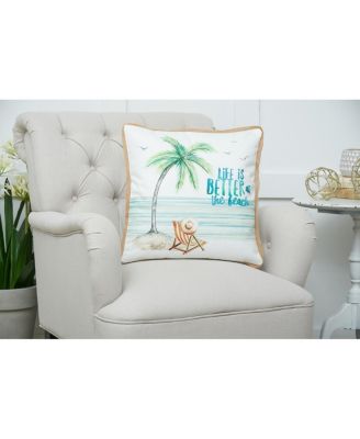 Life Is Better At The Beach Embroidered Throw Pillow, 18" x 18"