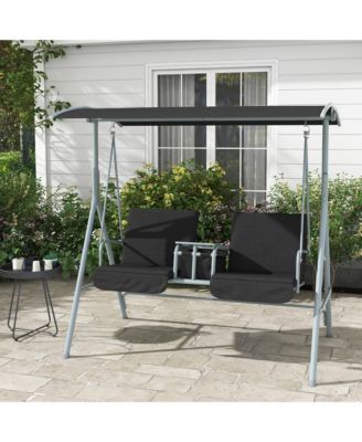 2 Person Porch Swing with Canopy, Table, Storage Console,