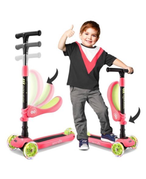 Детская игрушка SereneLife Infinity 3-Wheel Kids Scooter with LED Wheels & Adjustable Handlebar, 132 lb. Weight Capacity, Ages 2-7, цвет: Розовый