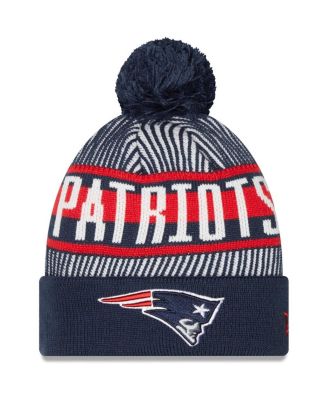 New Era - Men's Navy New England Patriots Striped Cuffed Knit Hat with Pom