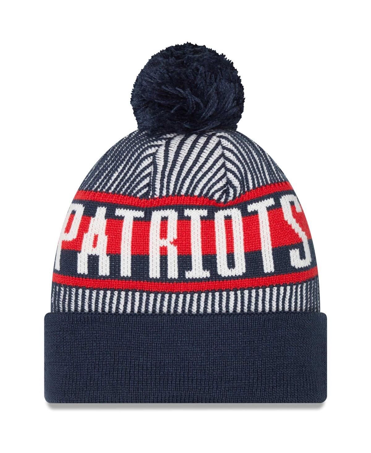 NEW ERA MEN'S NAVY NEW ENGLAND PATRIOTS STRIPED CUFFED KNIT HAT WITH POM 
