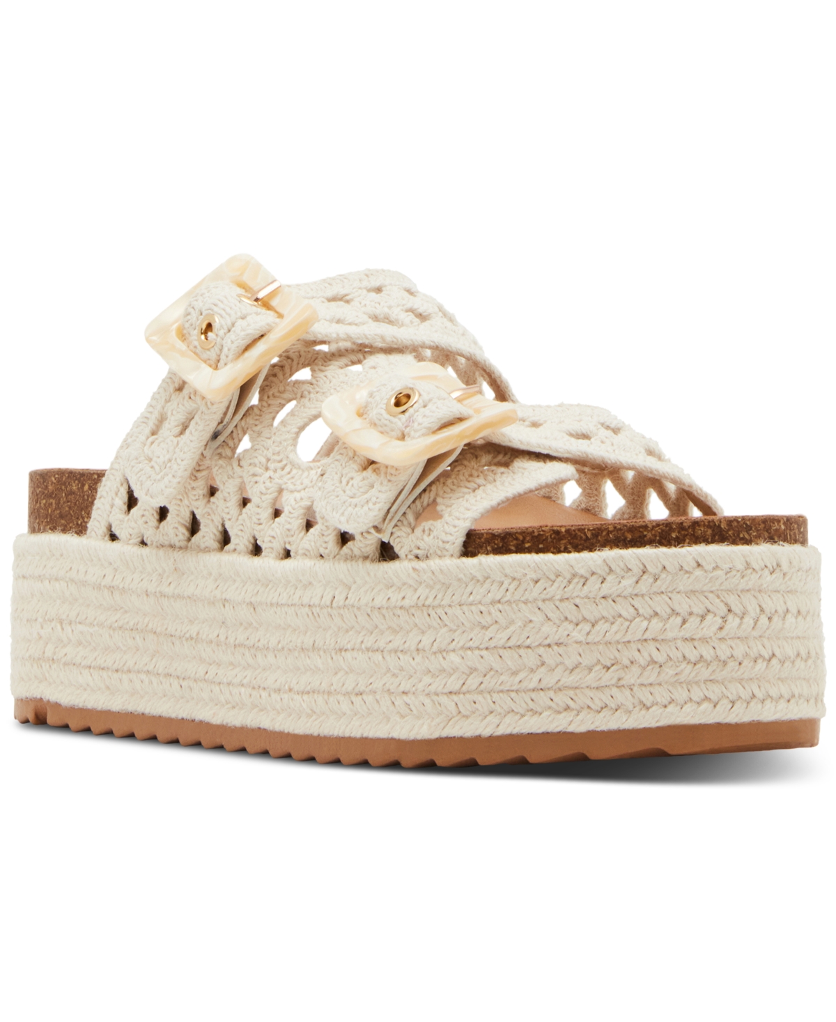 Bali Crochet Double-Strap Flatform Footbed Sandals - Off Whtie