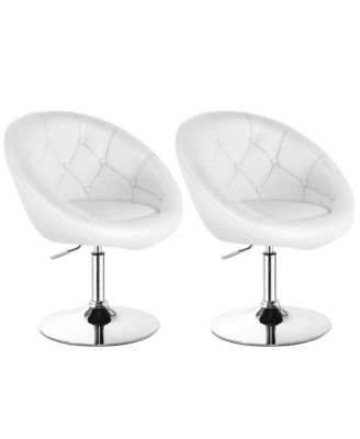 Set of 2 Swivel Bar Stools Height Adjustable Round Tufted Back Bar Chairs