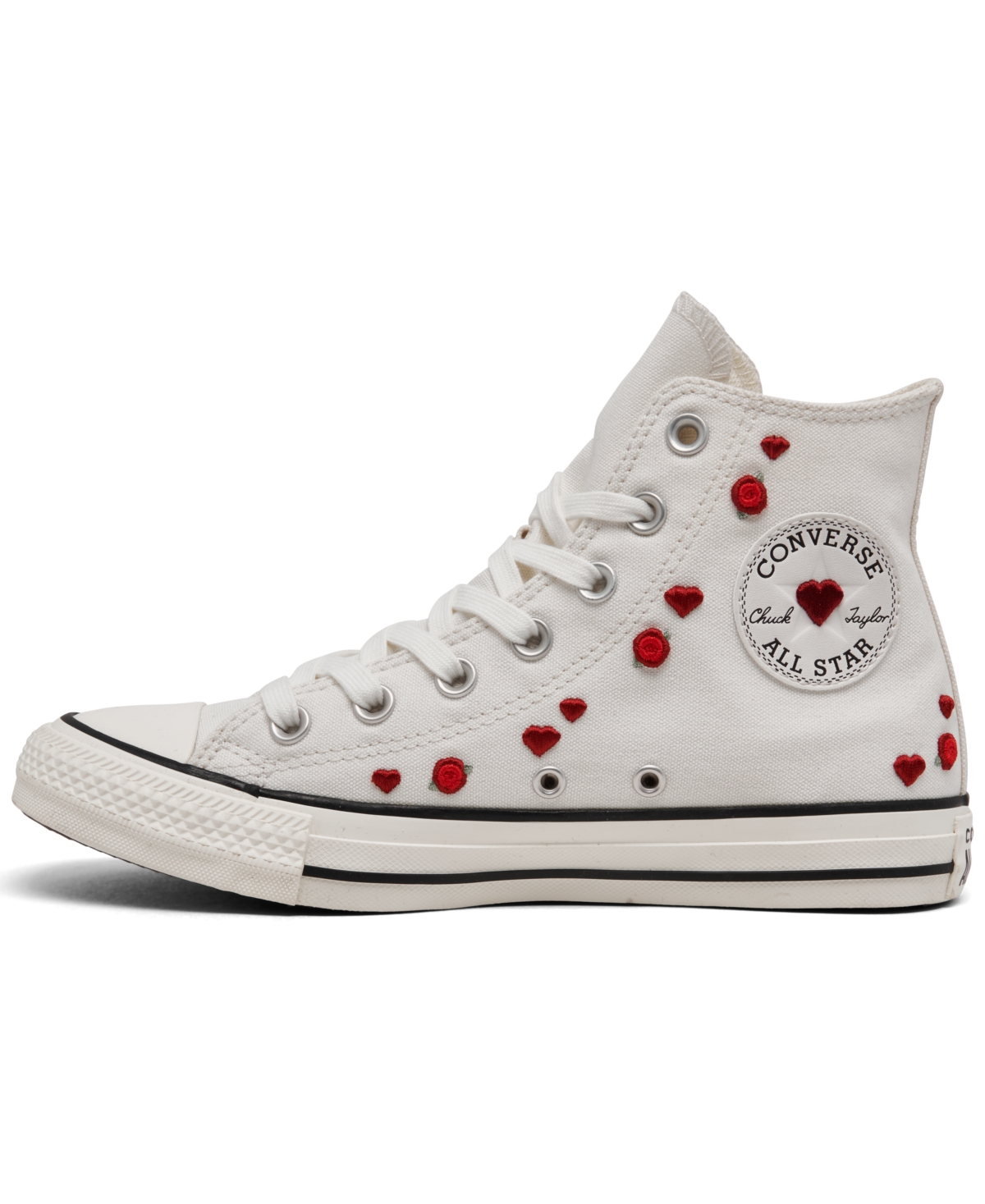 Converse Women's Chuck Taylor All Star Love Me High Top Casual Sneakers From Finish Line In Vintage White,red