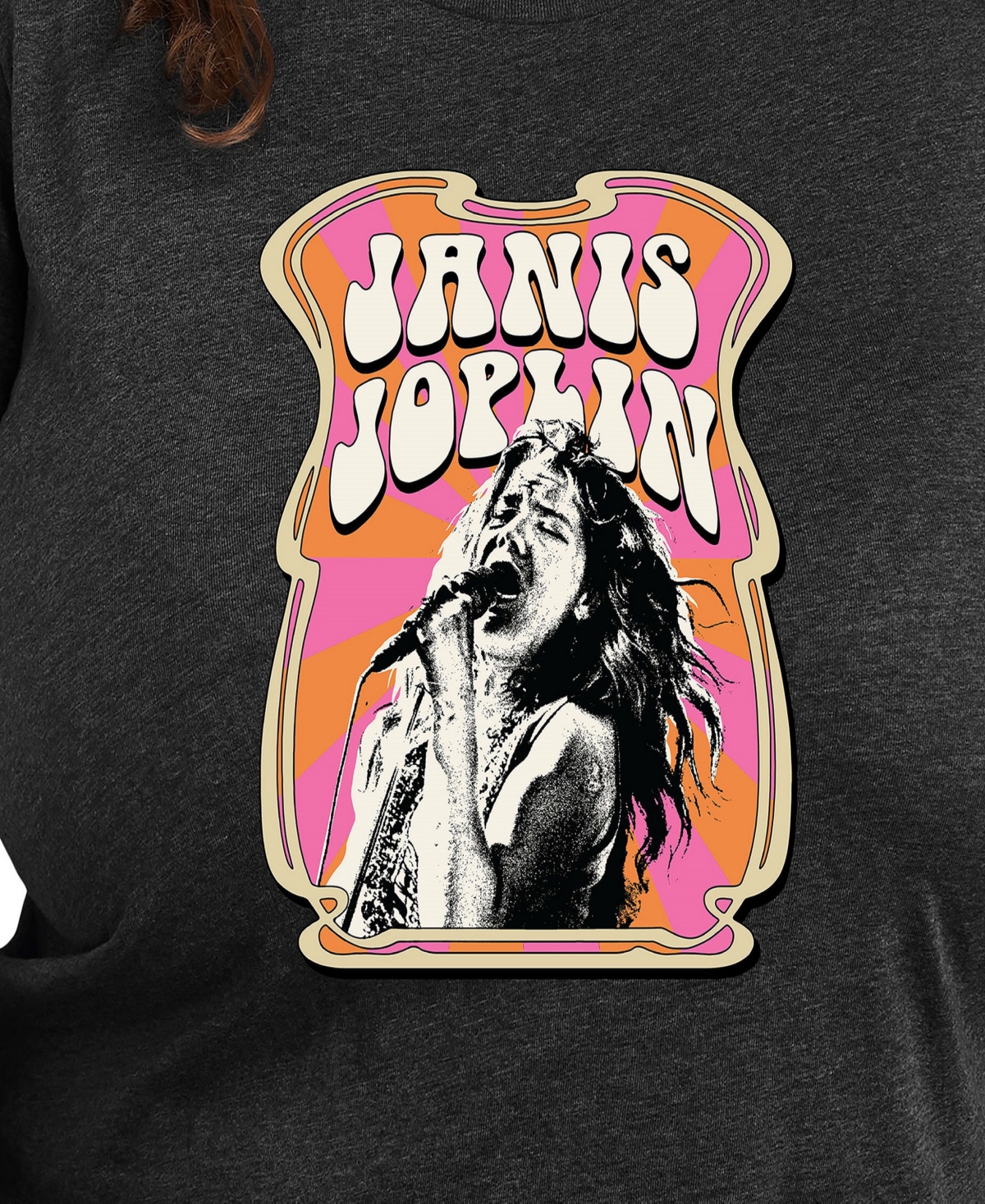 Hybrid Apparel Plus Size Janis Joplin Graphic Pullover T-shirt In Gray