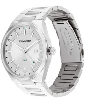 Men's Distinguish GMT Silver Tone Stainless Steel Bracelet Watch, 44mm