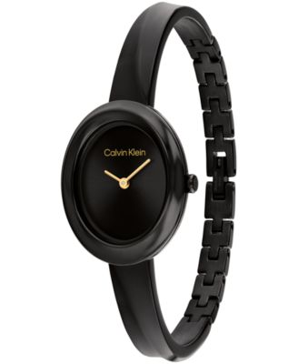 Women's Twisted Bezel Black Ionic Plated Stainless Steel Bangle Bracelet Watch, 24mm