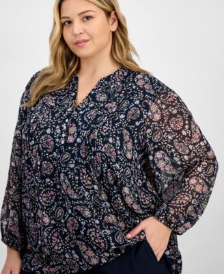 Plus Size Paisley Pintuck-Front Tunic, Exclusively at Macy's