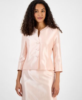 Women's Collarless Three-Button 3/4-Sleeve Jacket & Slim Skimmer Skirt Set, Regular & Petite