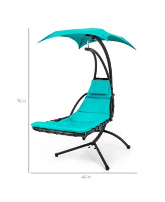 Hanging Curved Chaise Lounge Chair Swing for Backyard, Patio w/ Pillow, Shade, Stand