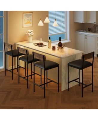Bar Stools Set of 4, Upholstered Counter Height Bar Stools with Backrest and Footrest, Kitchen Barstools for Island, Counter Bar, Easy Assembly