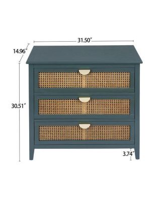 3 Drawer Cabinet, Rattan, American Furniture, Suitable for bedroom, living room, Study