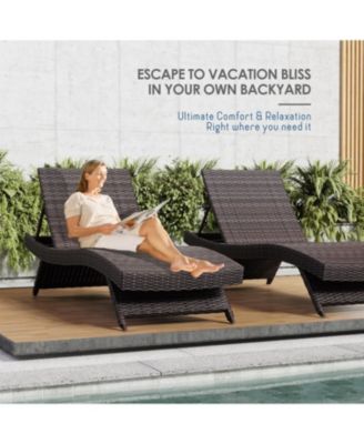 Outdoor Patio Chaise Wicker Lounge Chair with Reclining Backrest - Set of 4
