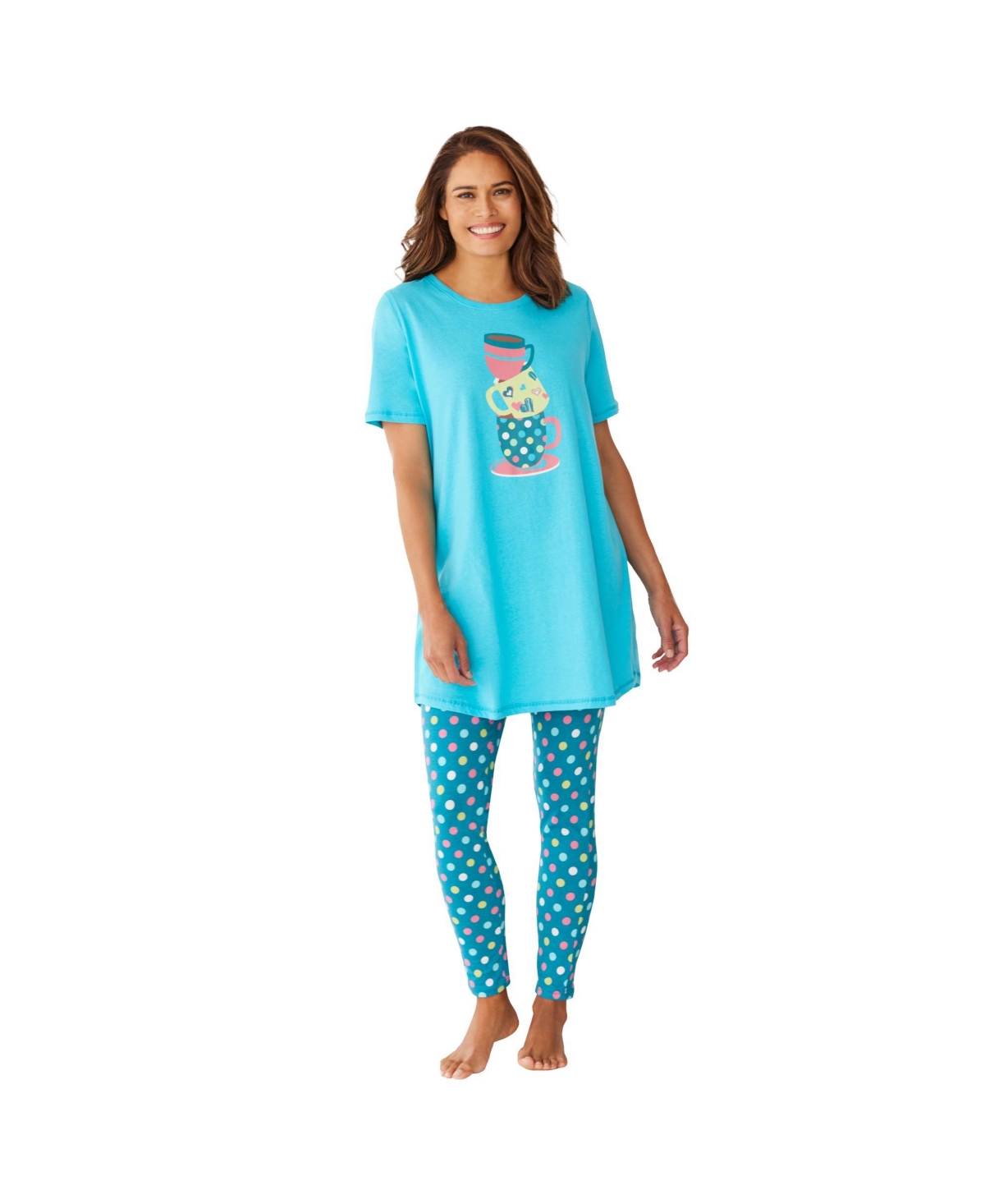 Women's Graphic Tunic Pj Set - Soft iris glasses