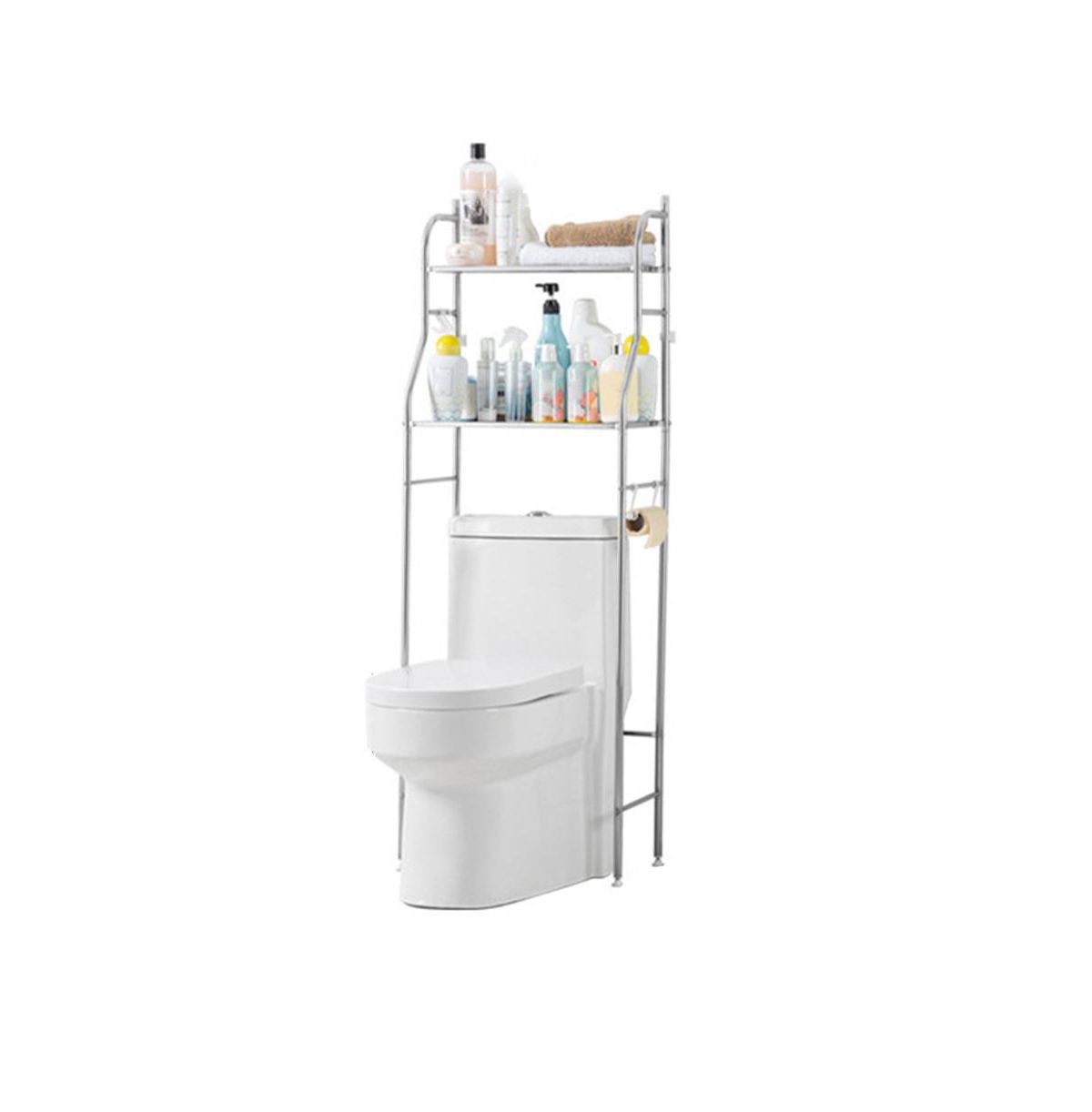 2 Tier Over The Toilet Storage, Metal Over Toilet Organizer Rack With Removable Towel Hooks, Paper Holder, Bathroom Organizer Over Toilet, Easy