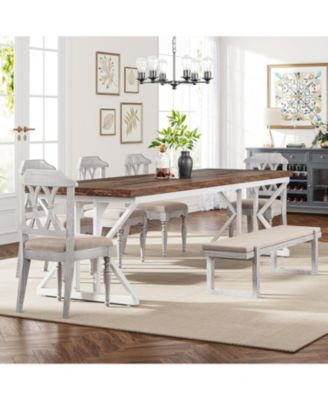 Farmhouse Dining Table for 6-8 People, 78.7-Inch Rectangular Wood Dining Table, Rustic Kitchen Table with Heavy Duty Metal Legs