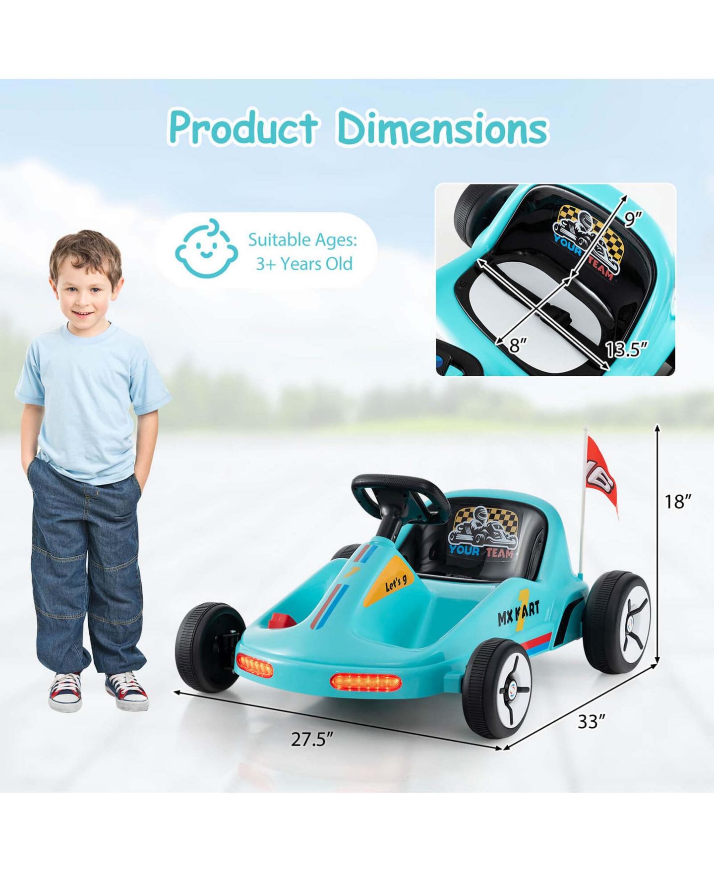 Детская игрушка Costway 12V 7AH Battery-Powered Electric Go Kart with Remote Control and Dual Motors, 66 lb. Capacity, Ages 3+, цвет: Синий — фото 3