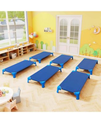 6 Pack Stackable Daycare Cots with Easy Lift Corners Heavy-Duty Metal Frame Kids