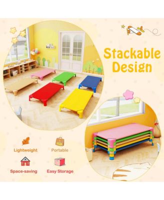 6 Pack Stackable Daycare Cots with Easy Lift Corners Heavy-Duty Metal Frame Kids