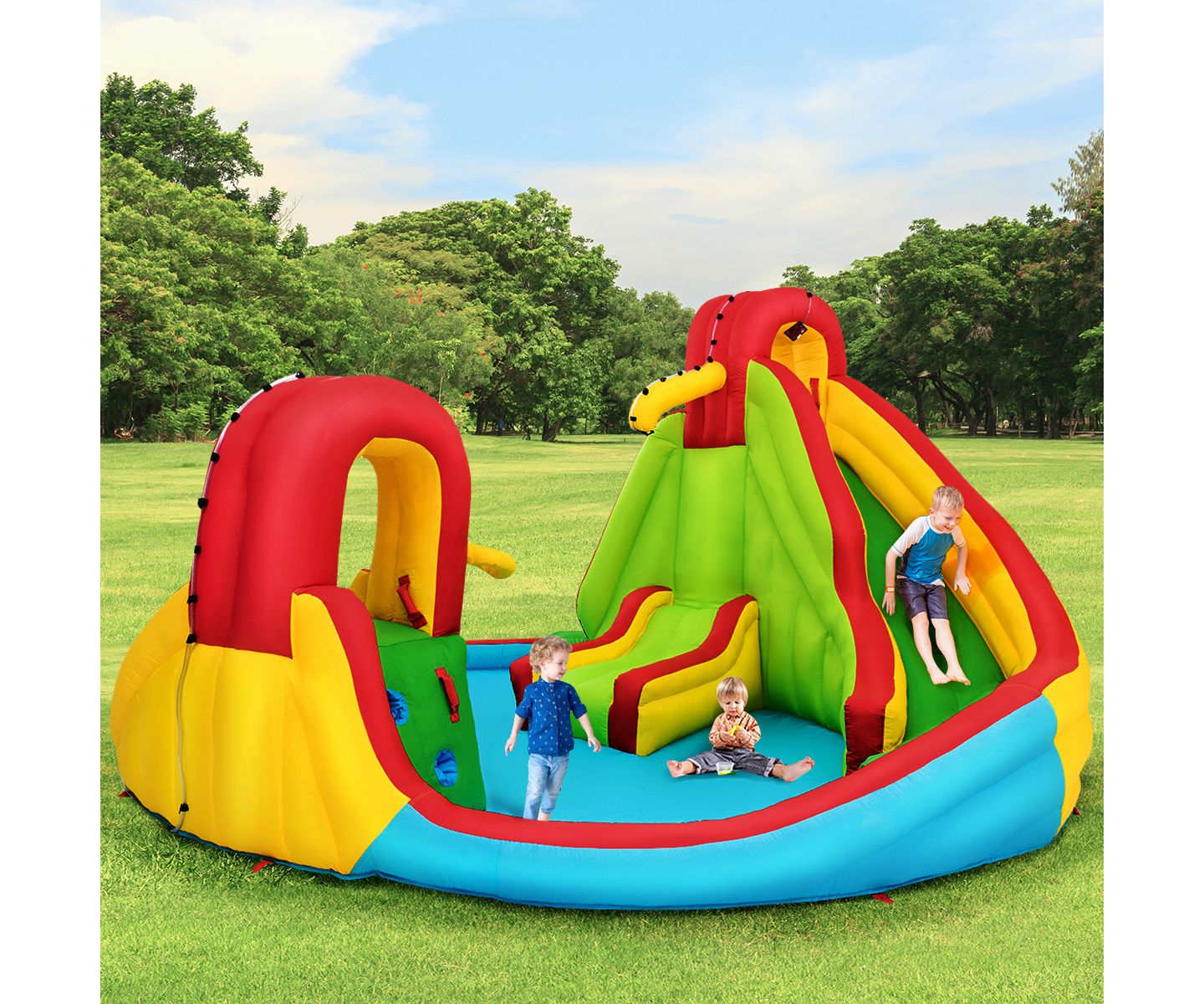 Детская игрушка Costway Inflatable Water Slide Park with Climbing Wall & Splash Pool, Ages 3-10, цвет: Синий — фото 5