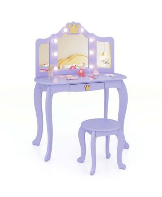 Kids Vanity Set Princess Vanity Table & Chair Set with Lighted Mirror