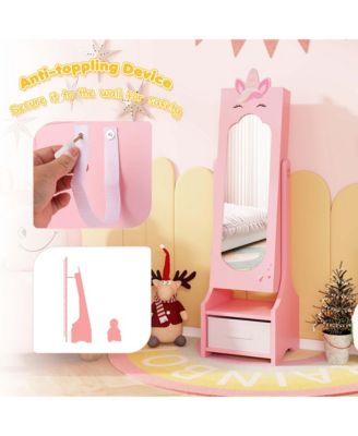 Kids Vanity Set Princess Makeup Dressing Table and Chair Set with Jewelry Armoire