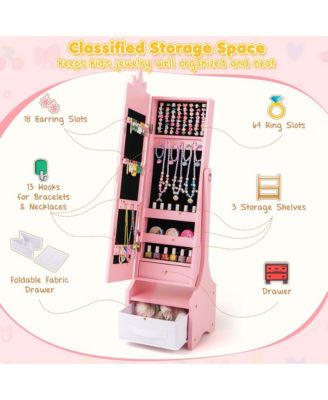 Kids Vanity Set Princess Makeup Dressing Table and Chair Set with Jewelry Armoire