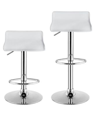 Set of 2 PU Leather Swivel Bar Stool Adjustable Kitchen Counter Bar Chairs White