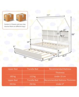 Twin Size Kids Montessori Daybed with Roof Design and Built-in Shelf Compartments