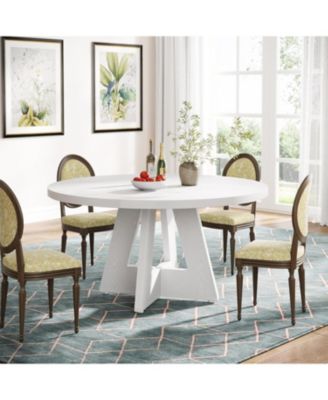 47" Round Wood Dining Table – Farmhouse Kitchen Table for 4 with Wooden Top and Legs