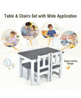 4 Pieces Kids Wooden Activity Table and Chairs Set with Storage Bench and Study Desk