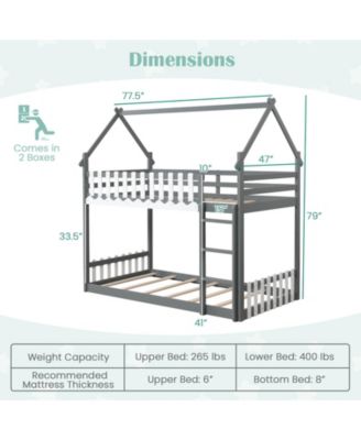 Twin Over Twin Bunk Bed with Fence and Ladder for Kids