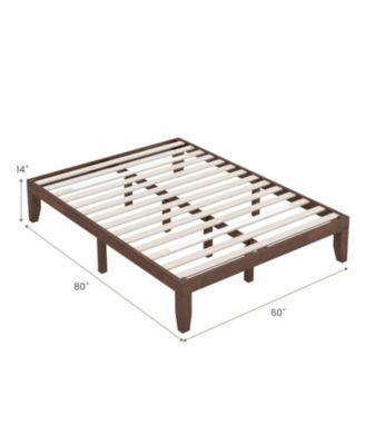 14-Inch King Size Rubber Wood Platform Bed Frame with Wooden Slat Support