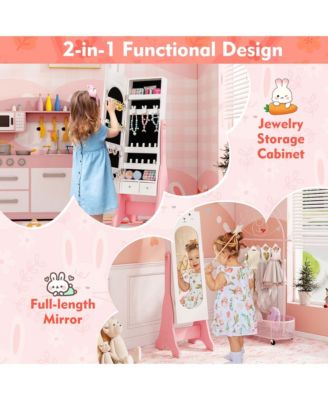 Kids Vanity Set Princess Makeup Dressing Table and Chair Set with Jewelry Armoire