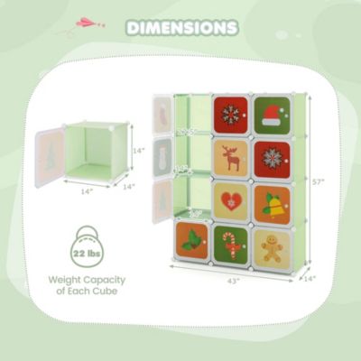 12-Cube Kids Wardrobe Baby Dresser Bedroom Armoire Clothes Hanging Closet with Doors