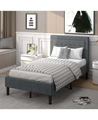 Twin Size Upholstered Bed Frame with Button Tufted Headboard