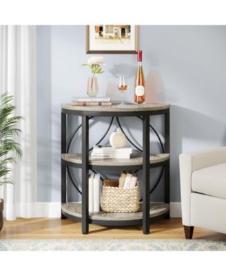 Half Circle Side & End Table with Storage Shelf & Metal Frame, 26-Inch Tall Half Moon Table, Narrow Nightstand