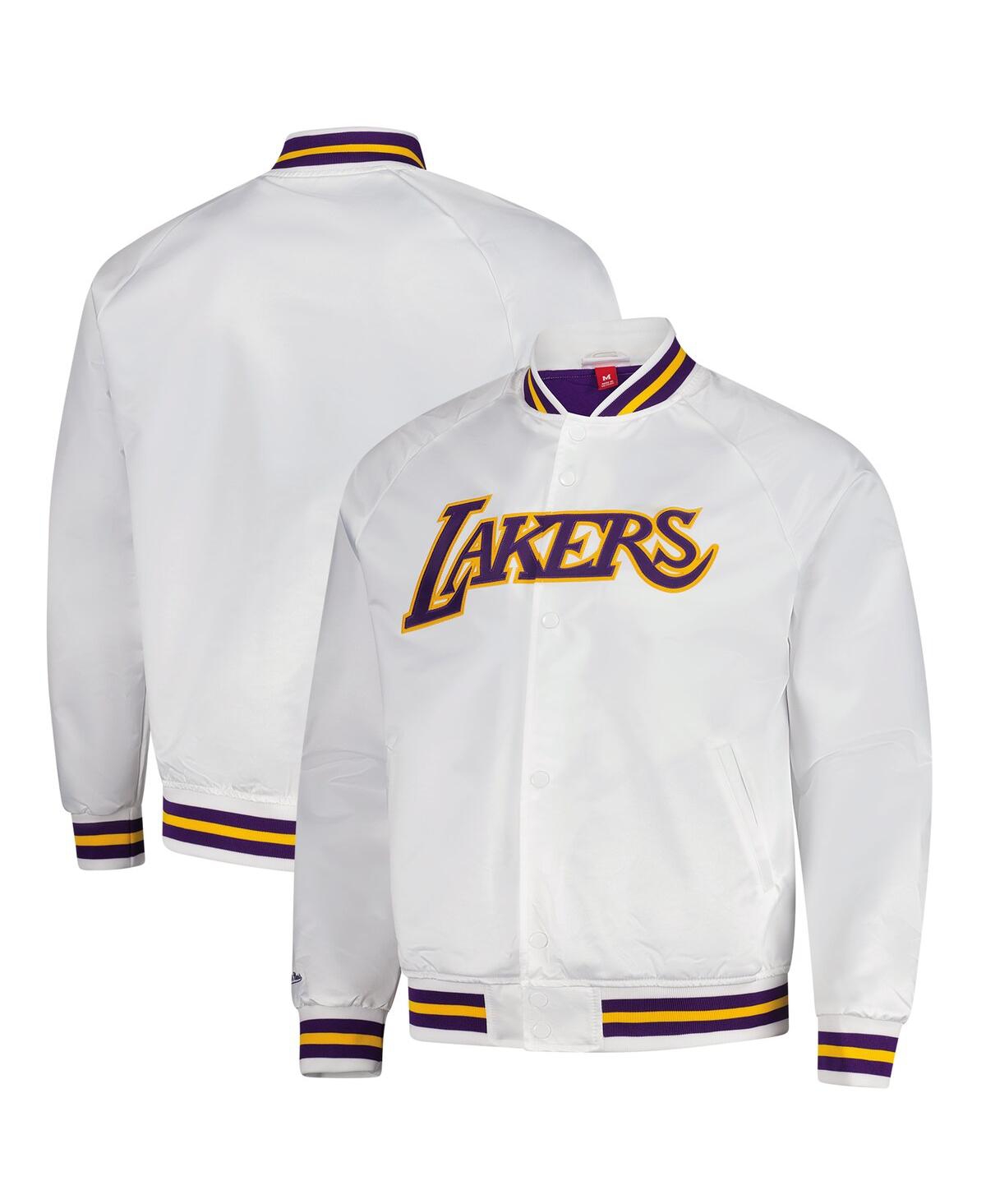 Mitchell & Ness Men's White Los Angeles Lakers Hardwood Classics Throwback Wordmark Raglan Satin Full-snap Jacket In White