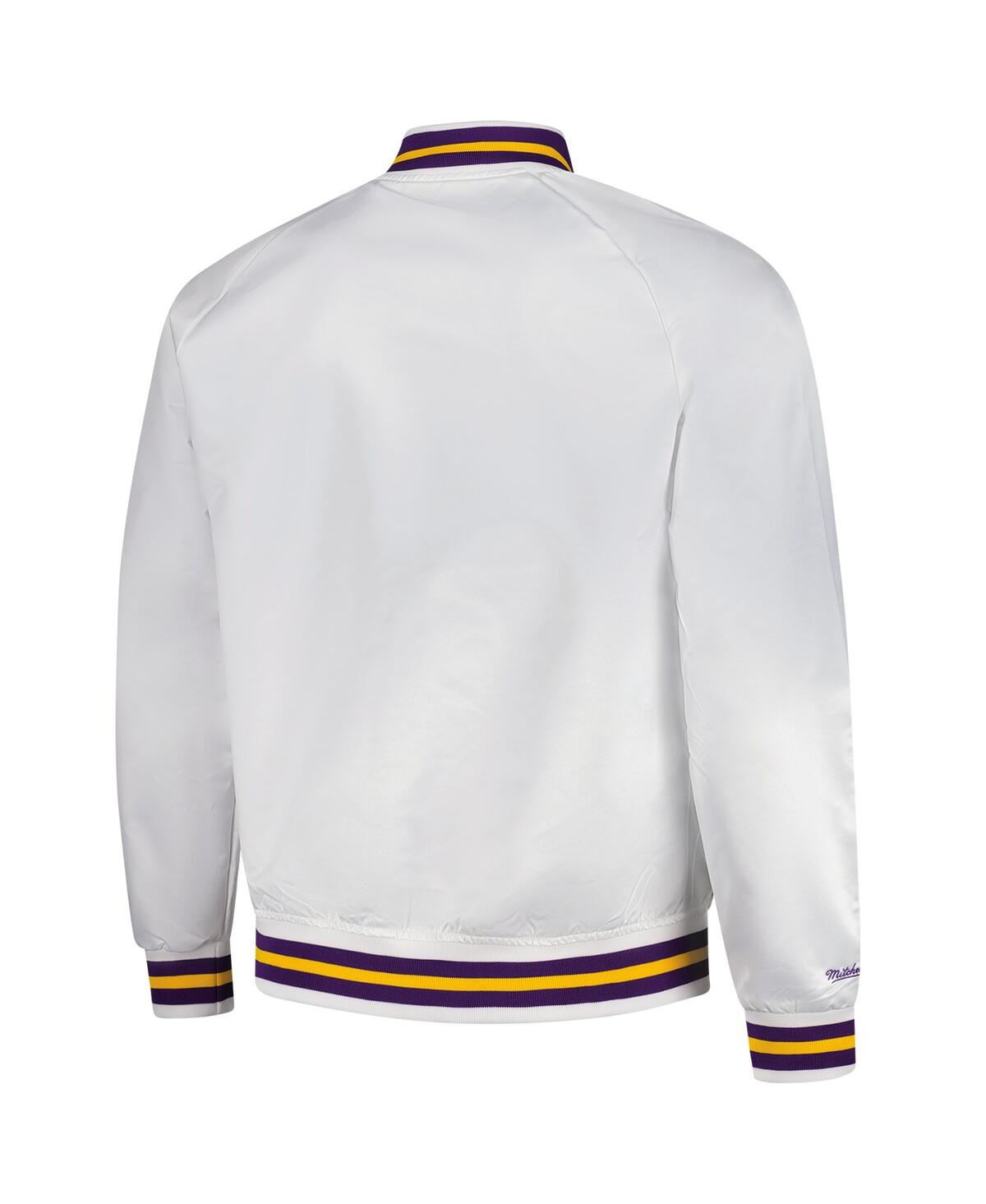 Mitchell & Ness Men's White Los Angeles Lakers Hardwood Classics Throwback Wordmark Raglan Satin Full-snap Jacket In White