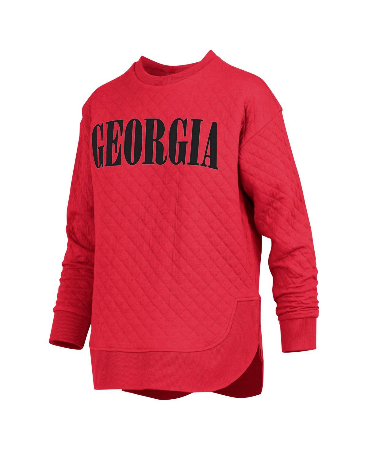 PRESSBOX WOMEN'S RED GEORGIA BULLDOGS QUILTED LONG SLEEVE PULLOVER SWEATSHIRT 