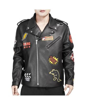 Men's Sylvester Black Looney Tunes Graphic Biker Full-Zip Jacket