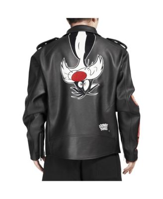 Men's Sylvester Black Looney Tunes Graphic Biker Full-Zip Jacket
