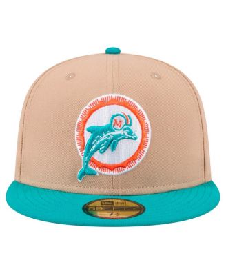 Men's Tan, Aqua Miami Dolphins Throwback Logo Main 59FIFTY Fitted Hat