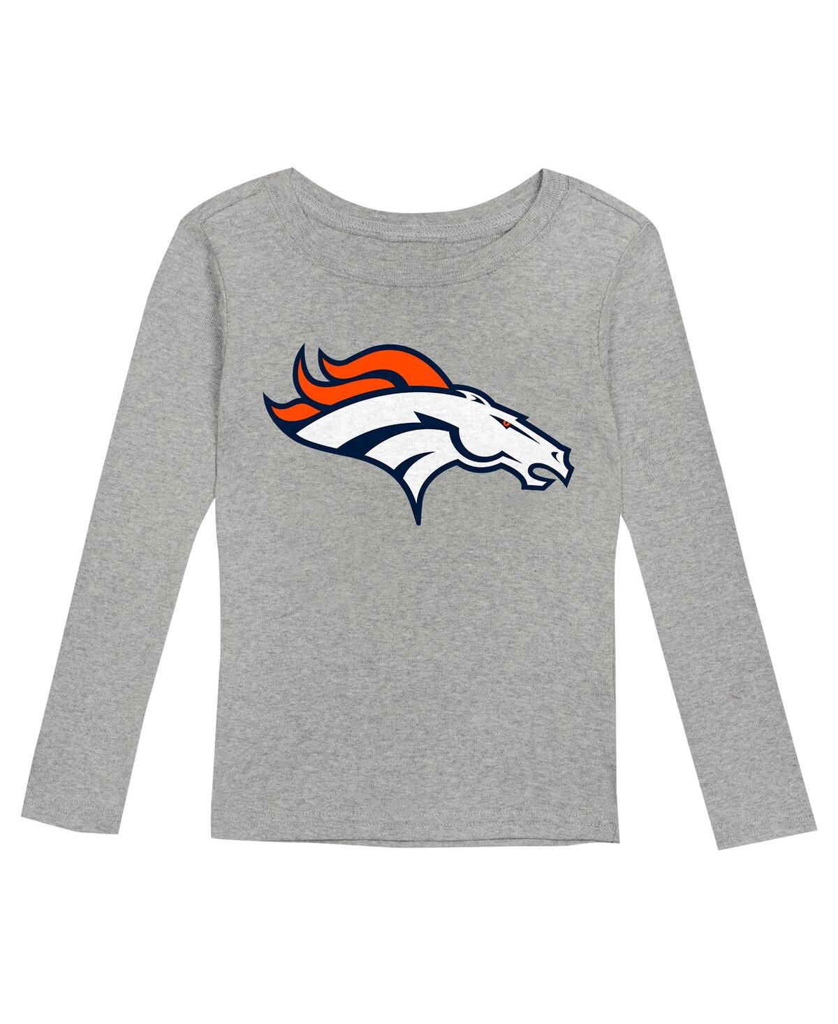 Outerstuff Big Boys And Girls Denver Broncos Long Sleeve T-shirt And Pants Sleep Set In Heather Gray
