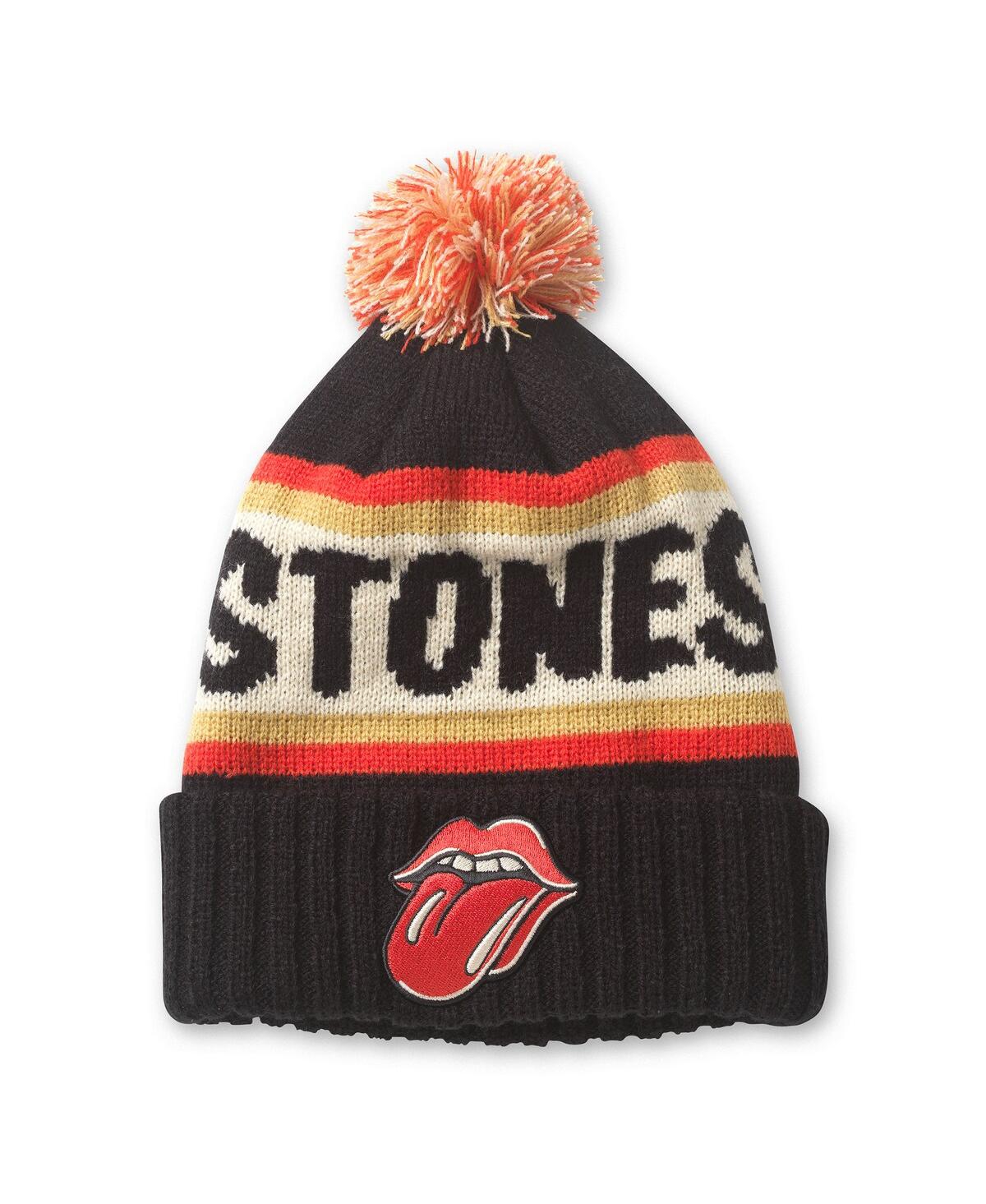 AMERICAN NEEDLE MEN'S BLACK ROLLING STONES PILLOW LINE CUFFED KNIT HAT WITH POM 