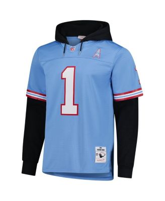 Men's Warren Moon Light Blue Houston Oilers Player Name Number Hoodie Legacy Jersey