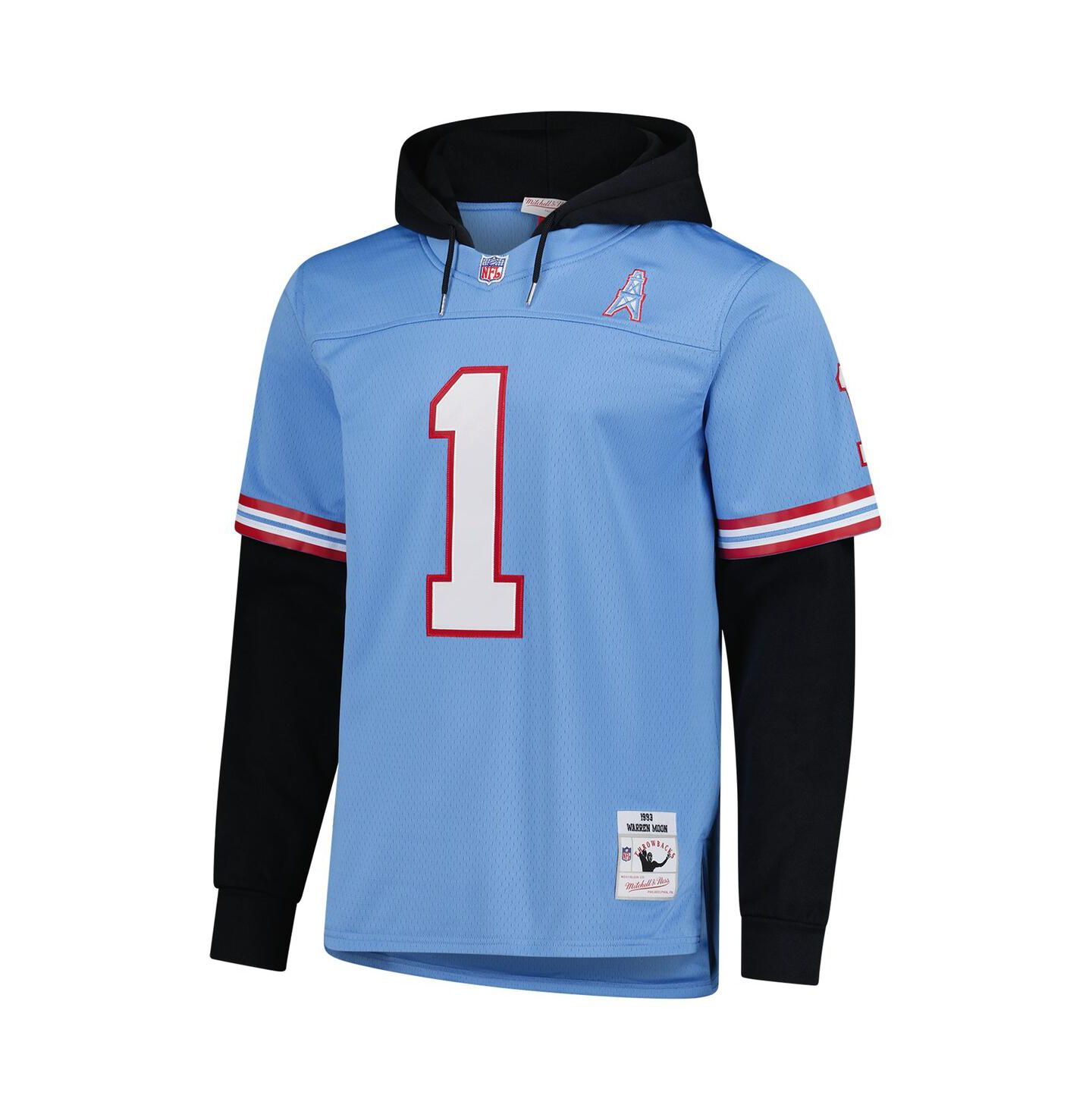 Мужское худи Mitchell & Ness Warren Moon Light Blue Houston Oilers Player Name & Number Legacy Jersey — фото 2